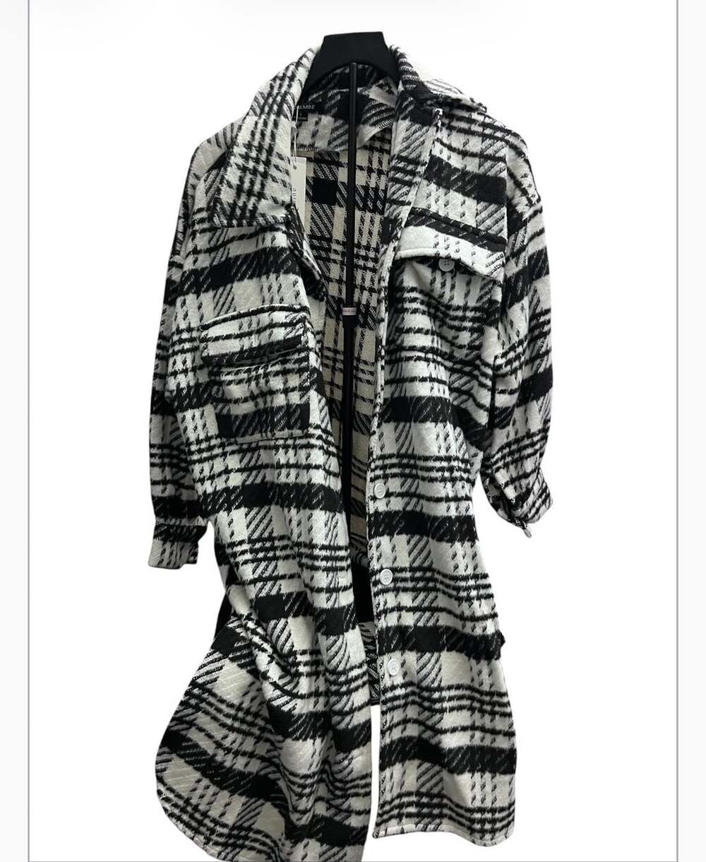 Alice + Olivia Zazie Long Plaid Shacket Jacket